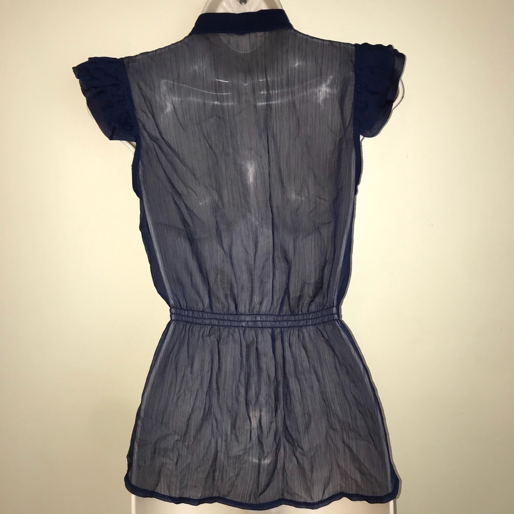 EUC 💙 SLINE | Sheer Navy Blue Ruffle Top - Picture 3 of 7